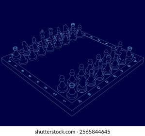 Chess board with blue pieces. The board is empty