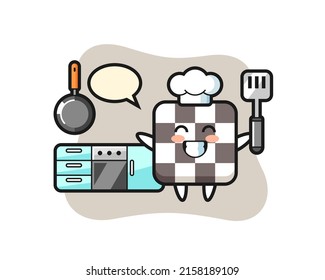 chess board character illustration as a chef is cooking , cute style design for t shirt, sticker, logo element