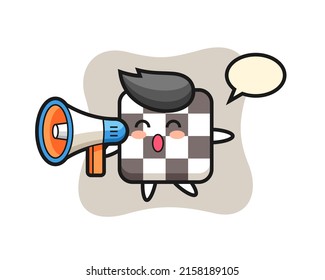 chess board character illustration holding a megaphone , cute style design for t shirt, sticker, logo element