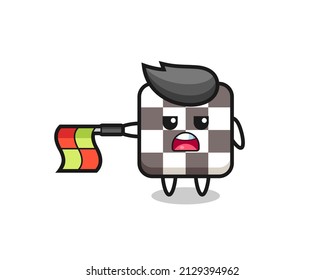 chess board character as line judge hold the flag straight horizontally , cute style design for t shirt, sticker, logo element