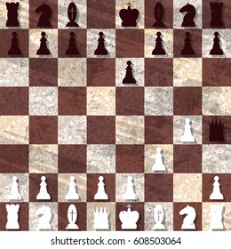 Chess board and Checkmate. Black won. Vector illustration