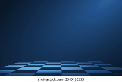 Chess board. Chequer pattern, Checker floor, Elegant design, 3D perspective, Chessboard background, Chess dark backdrop. Game abstract vector.