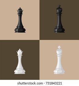 Chess board and chessmen vector leisure concept knight group white and black piece competition