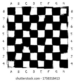 chess board design in grunge retro style. it has classical black and white colors. brush stroke vector drawn.