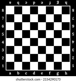Chess board design template. Black wooden chessboard background with letters and numbers. Vector mockup