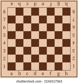 Chess board design template. Brown wooden chessboard background with letters and numbers. Vector mockup