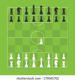 Chess Board with Chess Figure Stylized Soccer Tactic Table