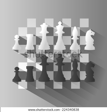 Chess Board with Chess Figure. vector illustration with long shadow.