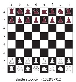 Chess board with figures, black and white, vector illustration.