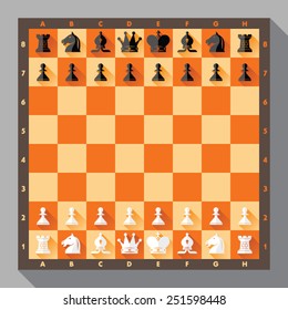 chess board with figures. flat colored design