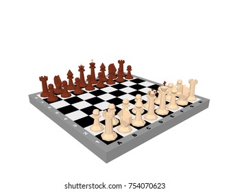 Chess board with figures. Isolated on white background. Vector illustration.