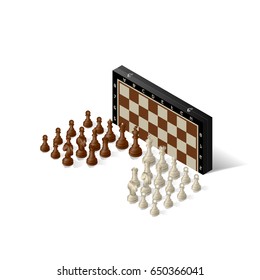 chess board with figures of isometric on an abstract background