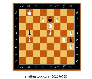 chess board with figures testify mate in three moves