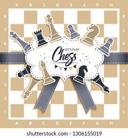 Chess Board with figures. Vector illustration of chess.