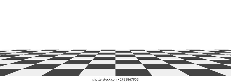 Chess board floor with checker perspective effect, monochrome check pattern, and geometric background composition. Vector