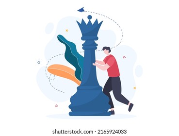 Chess Board Game Cartoon Background Illustration with Two People Sitting Across From Each Other and Playing for Hobby Activity in Flat Style