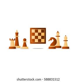 Chess board game, competition concept, knight icon, chess club vector illustration