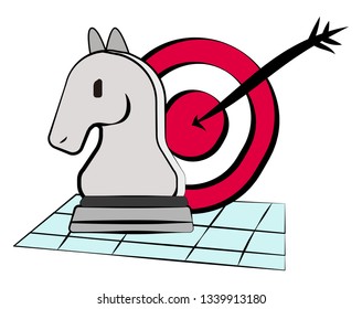 A chess board game with the knight & arrows on it depicting the result as checkmate vector color drawing or illustration 