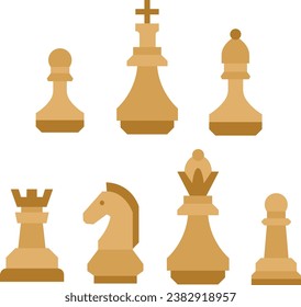 Chess Board Game with Chess Pieces Flat Vector Collection