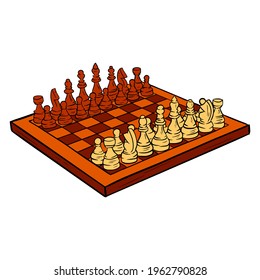 Chess board. The game. Chess tournament. Logic game. Cartoon style. Vector illustration for design and decoration.