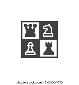 Chess board game vector icon. filled flat sign for mobile concept and web design. Chess game pieces glyph icon. Symbol, logo illustration. Vector graphics