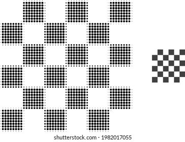 Chess board halftone dotted icon illustration. Halftone array contains round points. Vector illustration of chess board icon on a white background. Flat abstraction for chess board symbol.