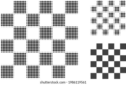 Chess board halftone dotted icon. Halftone pattern contains round elements. Vector illustration of chess board icon on a white background.