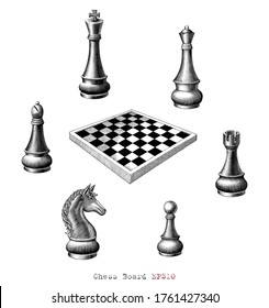 Hand drawn set of chess pieces. Strategy game that develops intelligence.  King, queen, rook, bishop, pawn Doodle styie. Vector illustration 7116276  Vector Art at Vecteezy