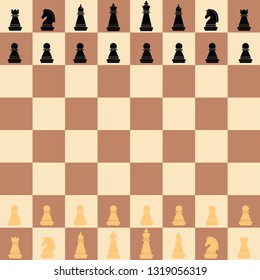 Chess board illustration with all 16 pieces per side svg