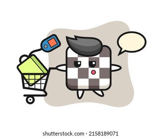 chess board illustration cartoon with a shopping cart , cute style design for t shirt, sticker, logo element