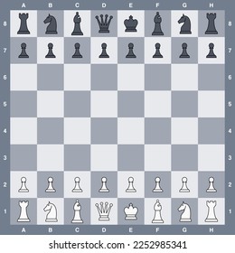 Chess board initial setup. Simple vector chessboard with pieces in starting positions.