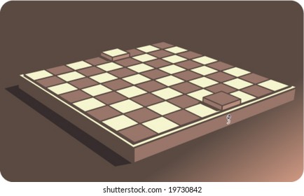 Chess board with invented raised platform for a King's or a Queen's cell.