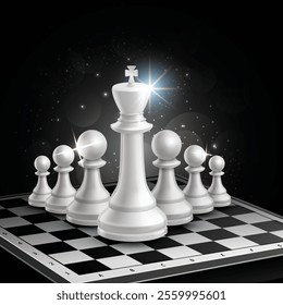 Chess Board King with White piece vector Background 