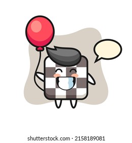 chess board mascot illustration is playing balloon , cute style design for t shirt, sticker, logo element