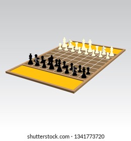 Chess board with mens, isolated vector.