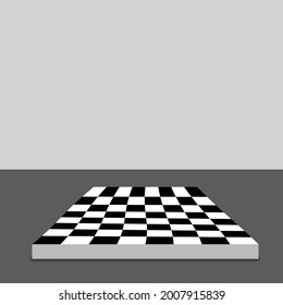 Chess board on gray table and light gray background