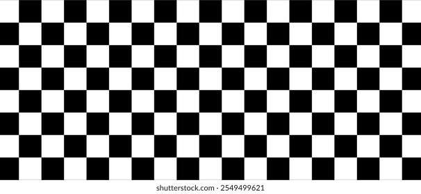 Chess board optical visual illusion, checkerboard banner template. Black and white checkers squares, vector abstract background.