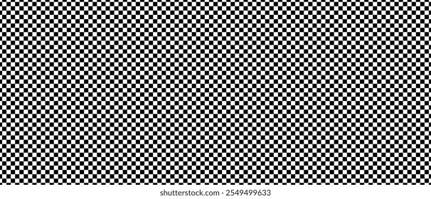 Chess board optical visual illusion, checkerboard banner template. Small black and white checker squares, vector abstract background.