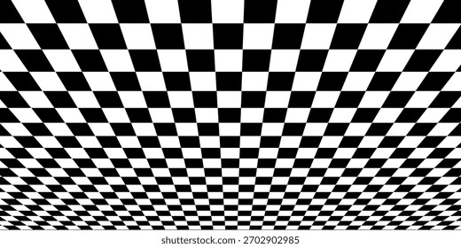 Chess board optical visual illusion, checkerboard banner template. Small black and white checker squares, vector abstract background. Vector ilustration, Eps10