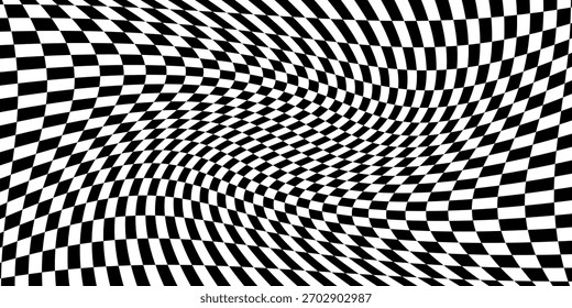 Chess board optical visual illusion, checkerboard banner template. Small black and white checker squares, vector abstract background. Vector ilustration, Eps10