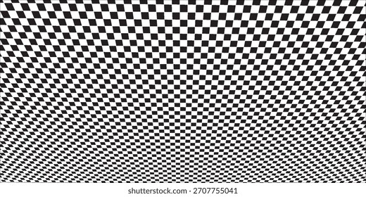 Chess board optical visual illusion, checkerboard banner template. Small black and white checker squares, vector abstract background.