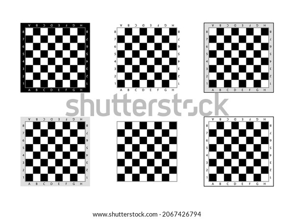 Chess board.\
Pattern of chessboard. Set of checkerboards. Black-white check\
texture for game. Background chessboard with letters and numbers.\
Wood square for checkmate.\
Vector.