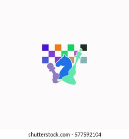 Chess board and pieces  icon Vector design. Colored illustration.