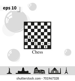 Chess board and pieces illustration.