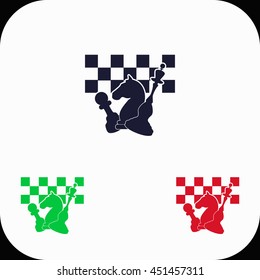 Chess board and pieces Illustration set. Blue, green, red icon.