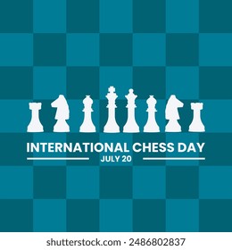 chess board with chess pieces, international chess day, 20 July, vector illustration.