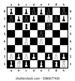 Chess board with chess pieces on white background. Vector illustration.