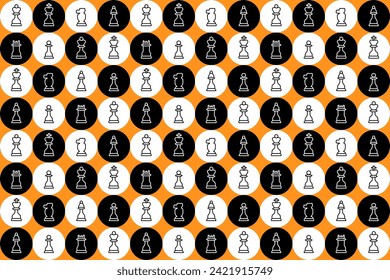 Chess Board and Chess Pieces Seamless Pattern. Board Game Sport Championship Background with Chessmen on Chessboard.