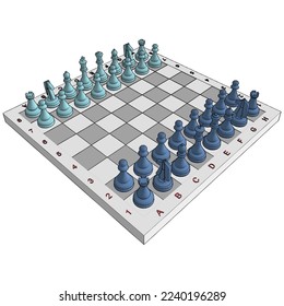 Chess Board With Chess Pieces Vector 03. Illustration Isolated On White Background. A Vector Illustration Of Chess Board.
