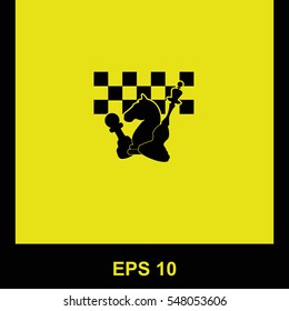 Chess board and pieces vector black icon. Isolated illustration. Business picture.